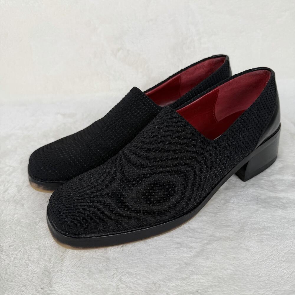 Donald J Pliner Black Textile Loafers Women’s 8.5 M Square Toe Block Heel Shoes